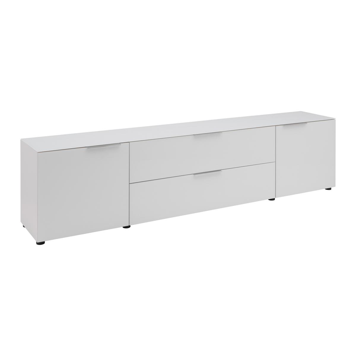 TV komoda Siena sklo, bílá - bílá/černá, Moderní, kov/kompozitní dřevo (226/55/40cm) - Premium Living