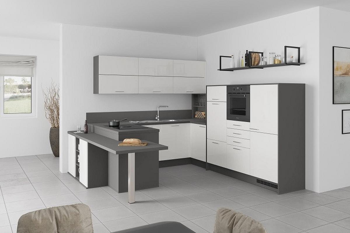 Küche in U-Form mit Oberflächen in Space Grey und Graphitgrau
