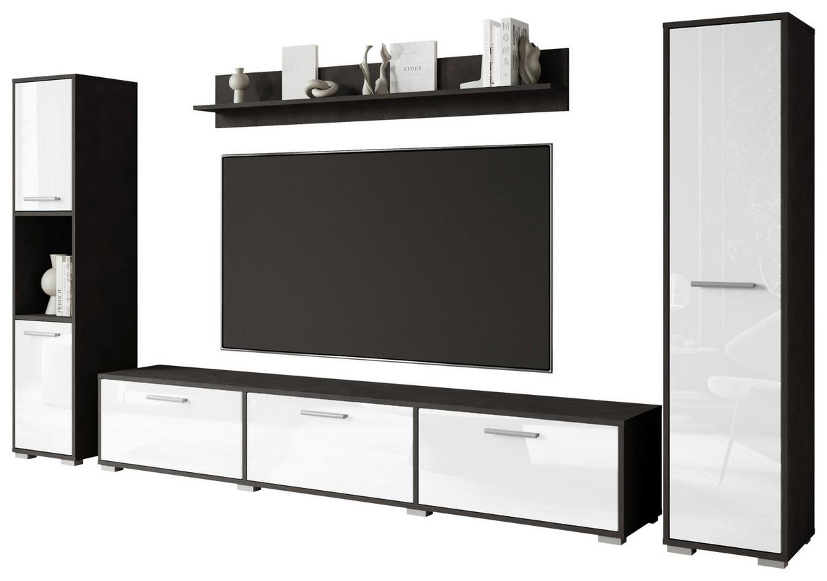 Obývacia stena BOGOTA biela VL/antracit - sivá/biela s vysokým leskom, Basics, kompozitné drevo/plast (240/130/31cm) - MID.YOU