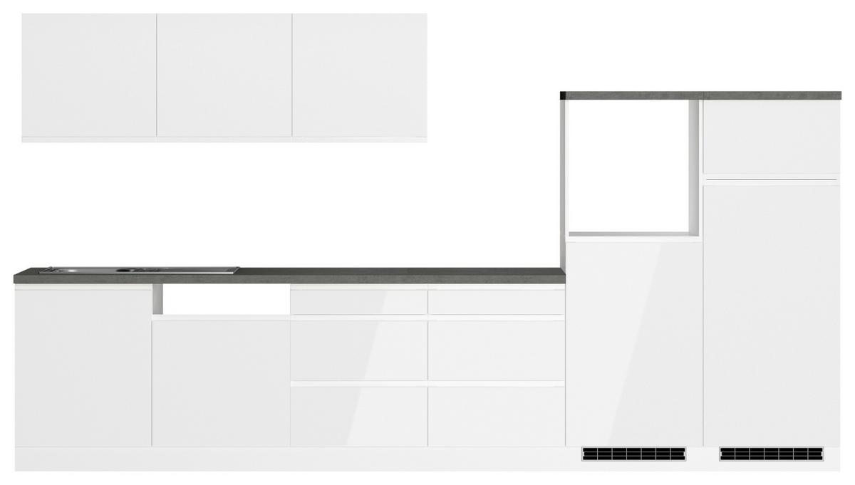 Küchenzeile Monza Ohne Geräte B: 360 Cm Weiß/grau - Weiß Hochglanz/Weiß, LIFESTYLE, Holzwerkstoff (360cm) - Held