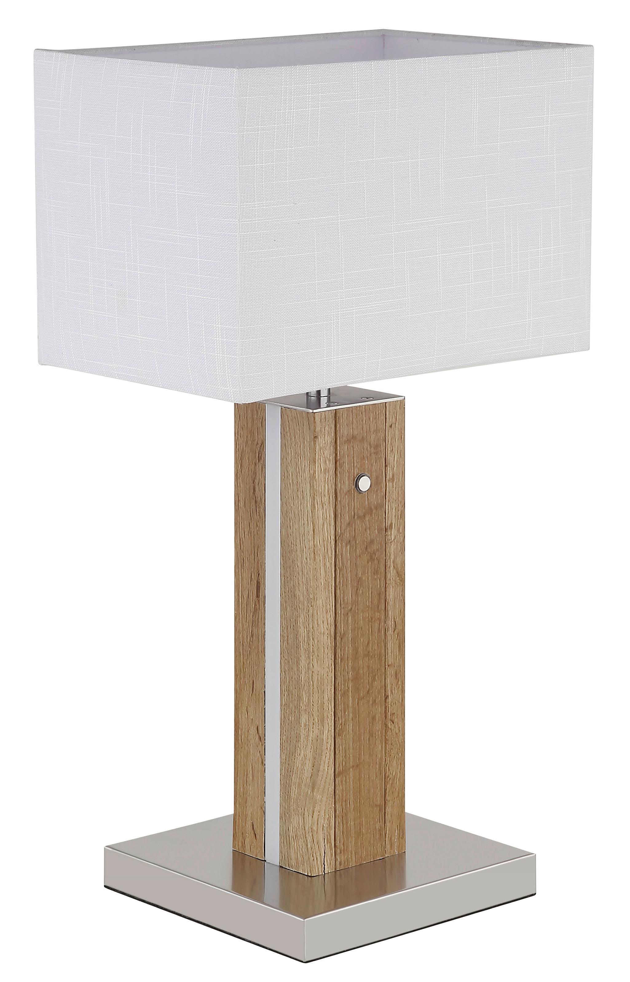 Tischleuchte Weiß 230V LxBxH: ca. 30x20x56 cm - Chromfarben/Transparent, Design, Holzwerkstoff/Kunststoff (30/20/56cm) - Globo
