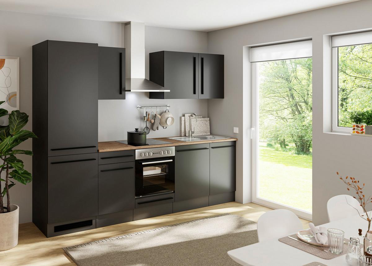 Küchenblock Jazz 8 280 Schwarz B: 280 cm - Eichefarben/Anthrazit, LIFESTYLE, Holzwerkstoff (280cm) - P & B