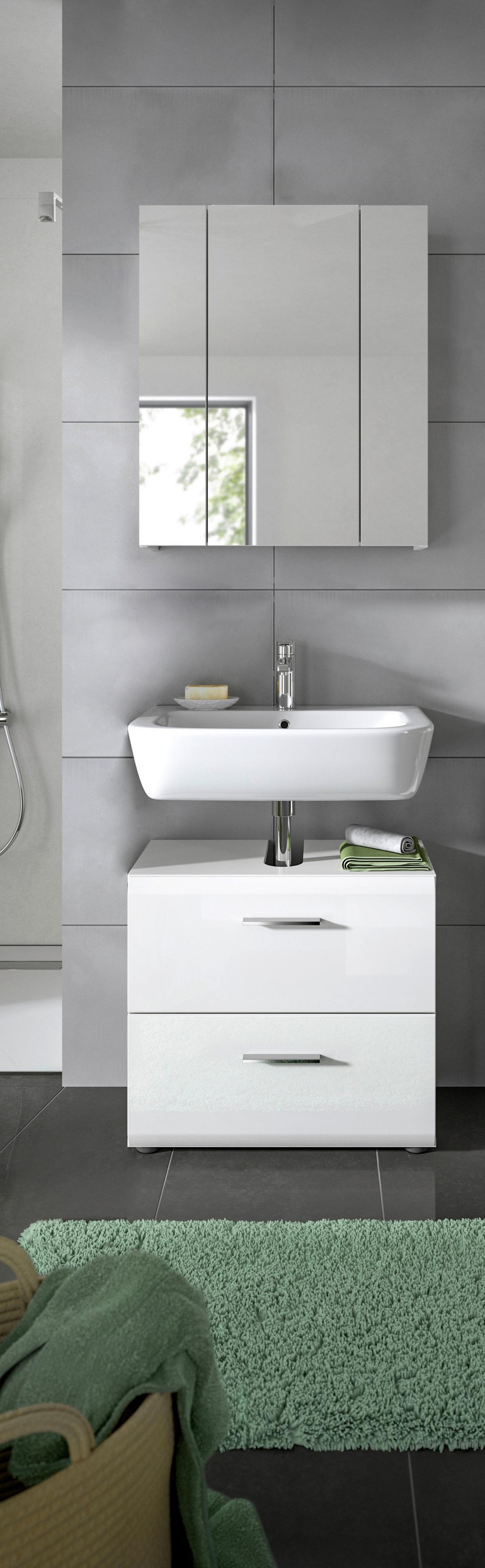 Badezimmer Ice Weiß Hg B: 60 Cm - Weiß Hochglanz/Schwarz, MODERN, Glas/Holzwerkstoff (60cm) - MID.YOU