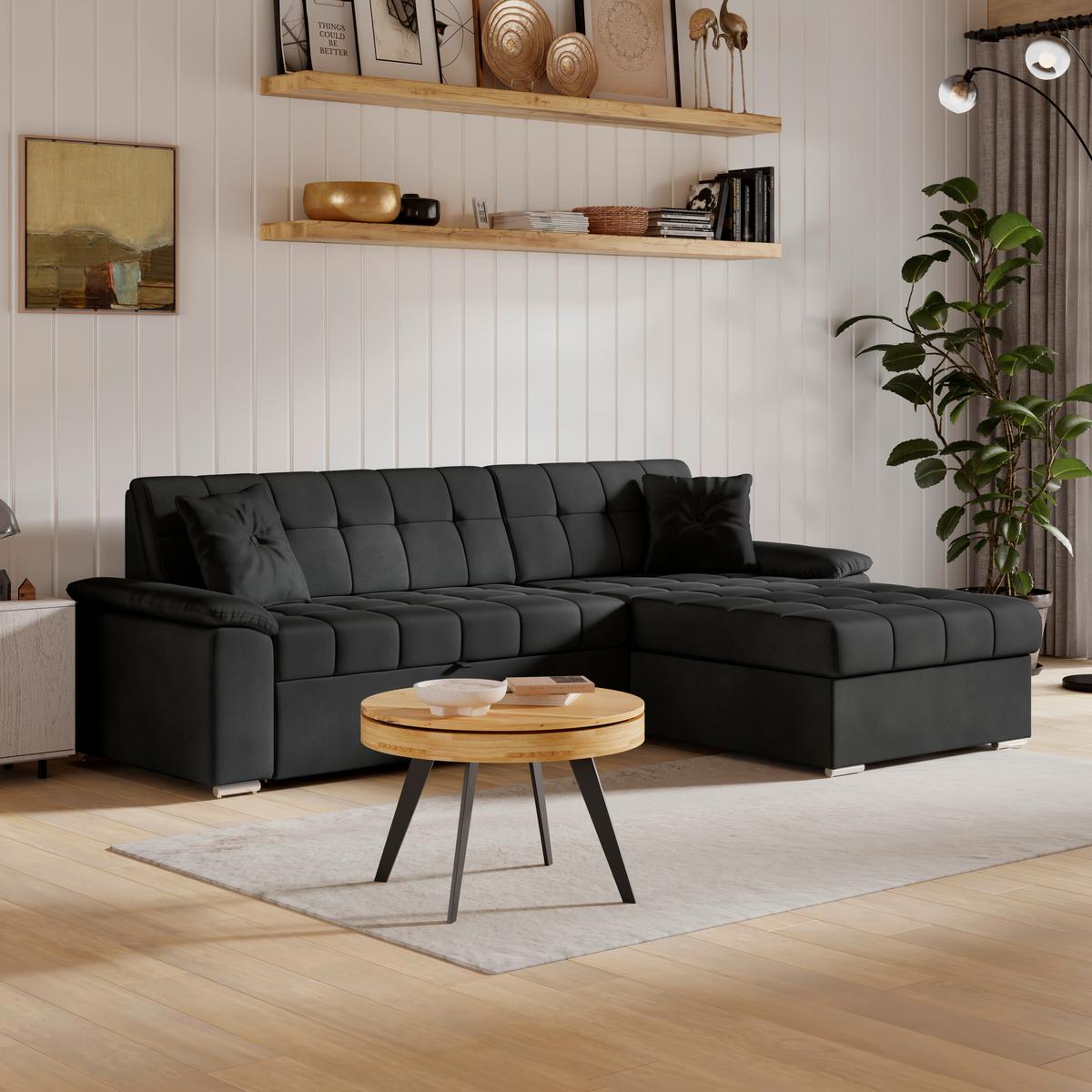Ecksofa mit Bettkasten Bali schwarz, 257x167 cm - Schwarz, Trend, Textil (257/167cm) - Livetastic