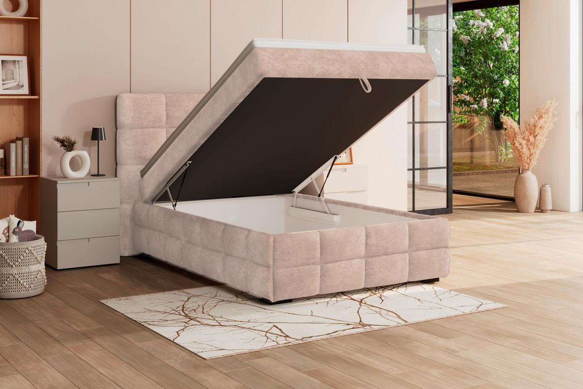 Čalúnená posteľ VEGA 140x200 cm, béžová - čierna/zelená, Trend, drevo/textil (140/200cm)