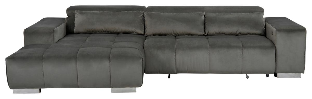 Ecksofa mit Relaxfunktion Orion Kopfstütze Klappbar Anthrazit - Anthrazit/Silberfarben, KONVENTIONELL, Textil (186/307cm) - Livetastic