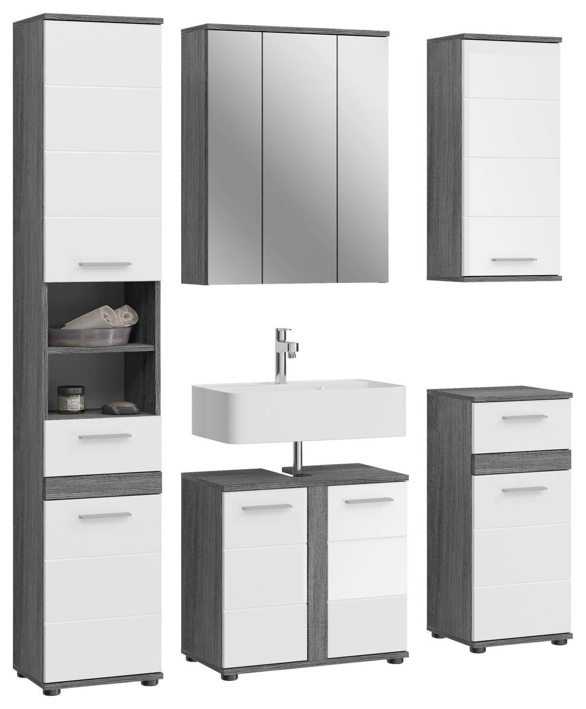 Unterschrank Blake B: 35 cm Weiß/Grau - Weiß Hochglanz/Grau, MODERN, Holzwerkstoff (35/79/31cm) - MID.YOU