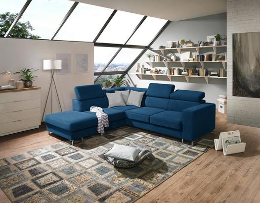 Wohnlandschaft mit Webstoff-Bezug in Blau