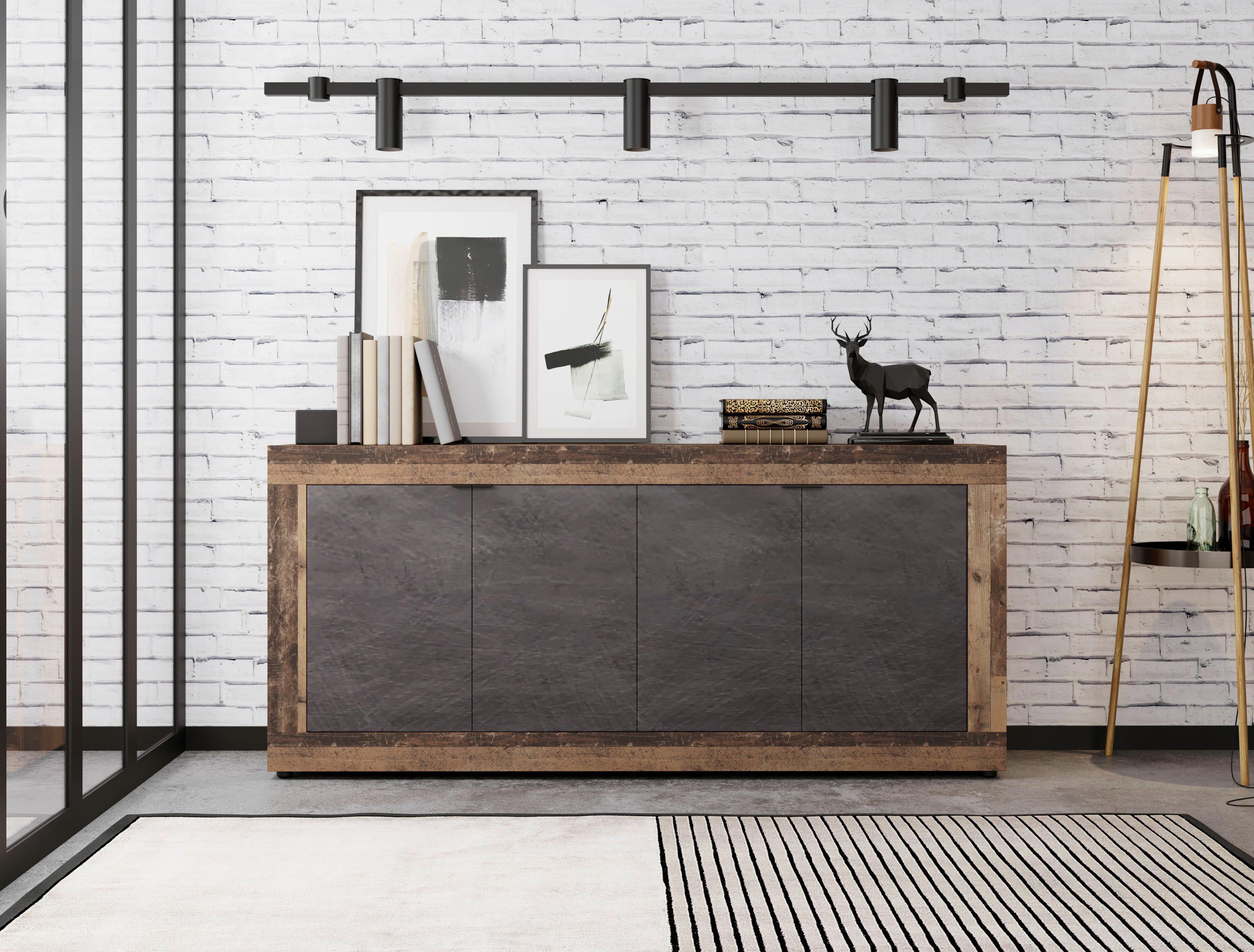 Sideboard Lunea - Alteiche/Schwarz, Design, Holzwerkstoff (180/86/42cm) - MID.YOU