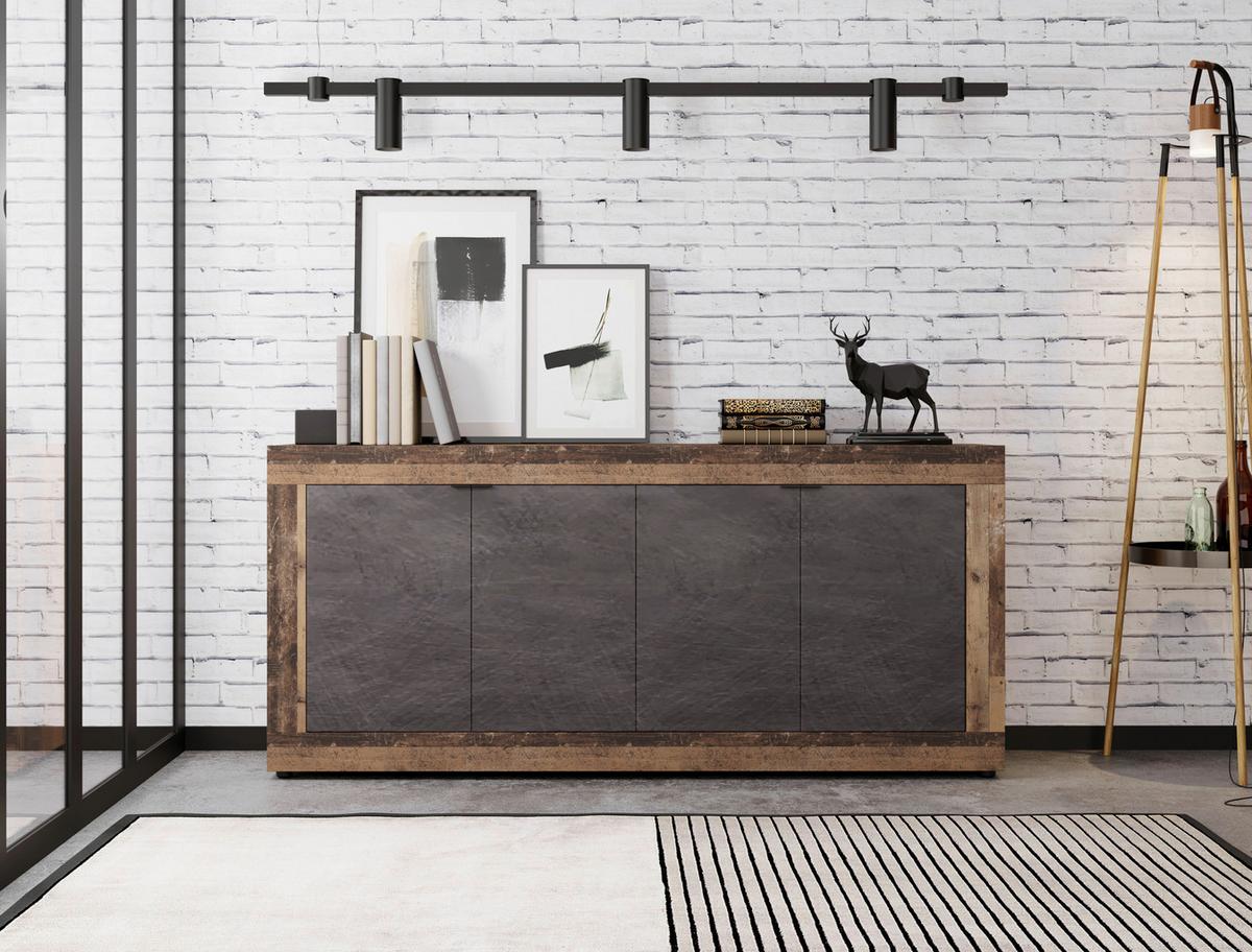 Sideboard 180cm Lunea Graphitfarben - Alteiche/Schwarz, Design, Holzwerkstoff (180/86/42cm) - MID.YOU