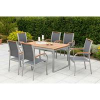 Gartentischgruppe Siena 7-Tlg. Aus Akazie, Tisch ausziehbar - Silberfarben/Naturfarben, KONVENTIONELL, Holz/Textil - Gardenson