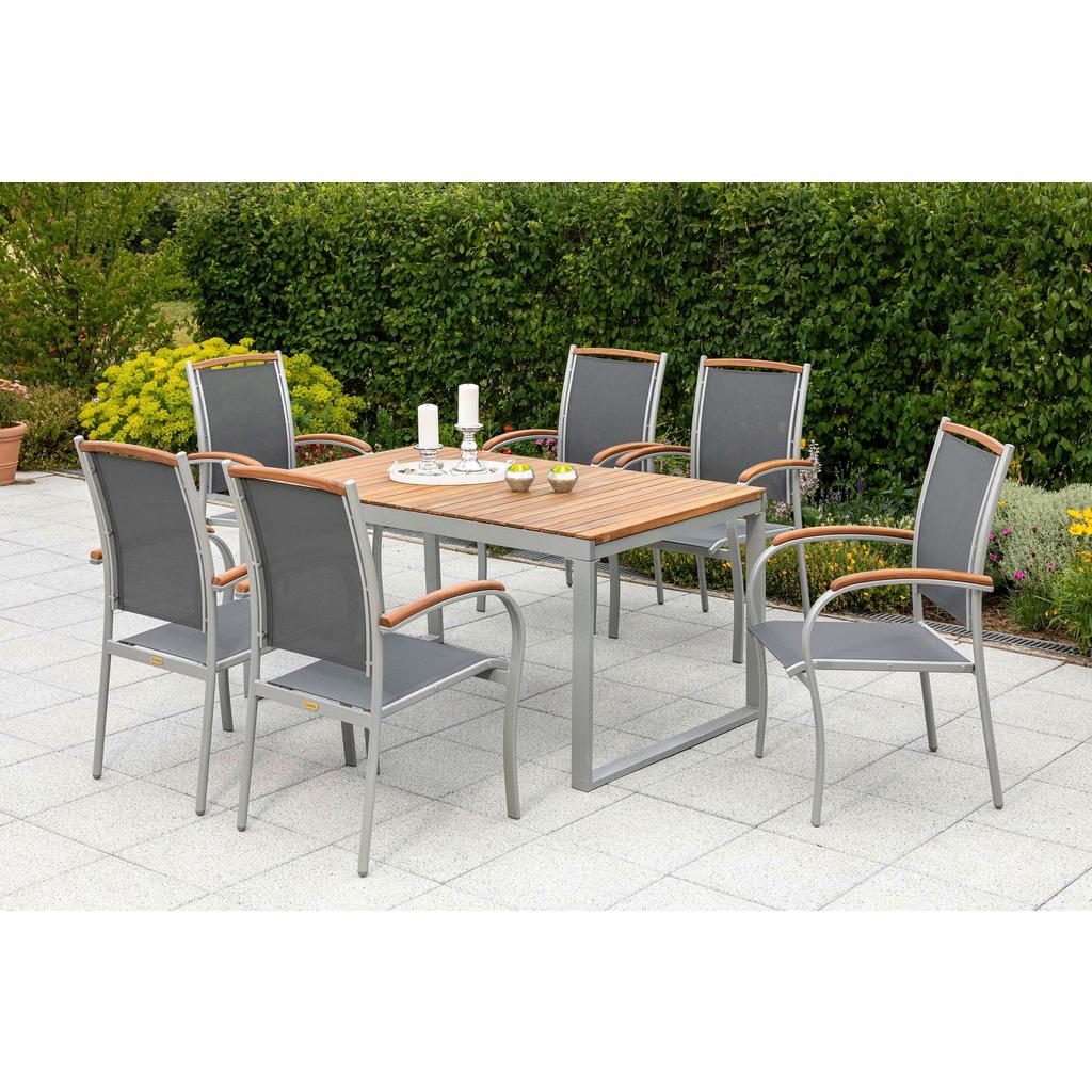 Gartentischgruppe Siena 7-Tlg. Aus Akazie, Tisch ausziehbar