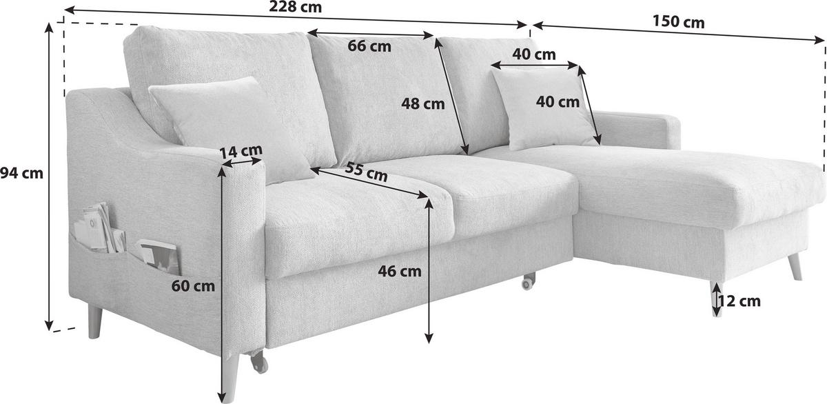 Ecksofa Valentina - Graubraun/Naturfarben, Design, Textil (228/150cm) - P & B