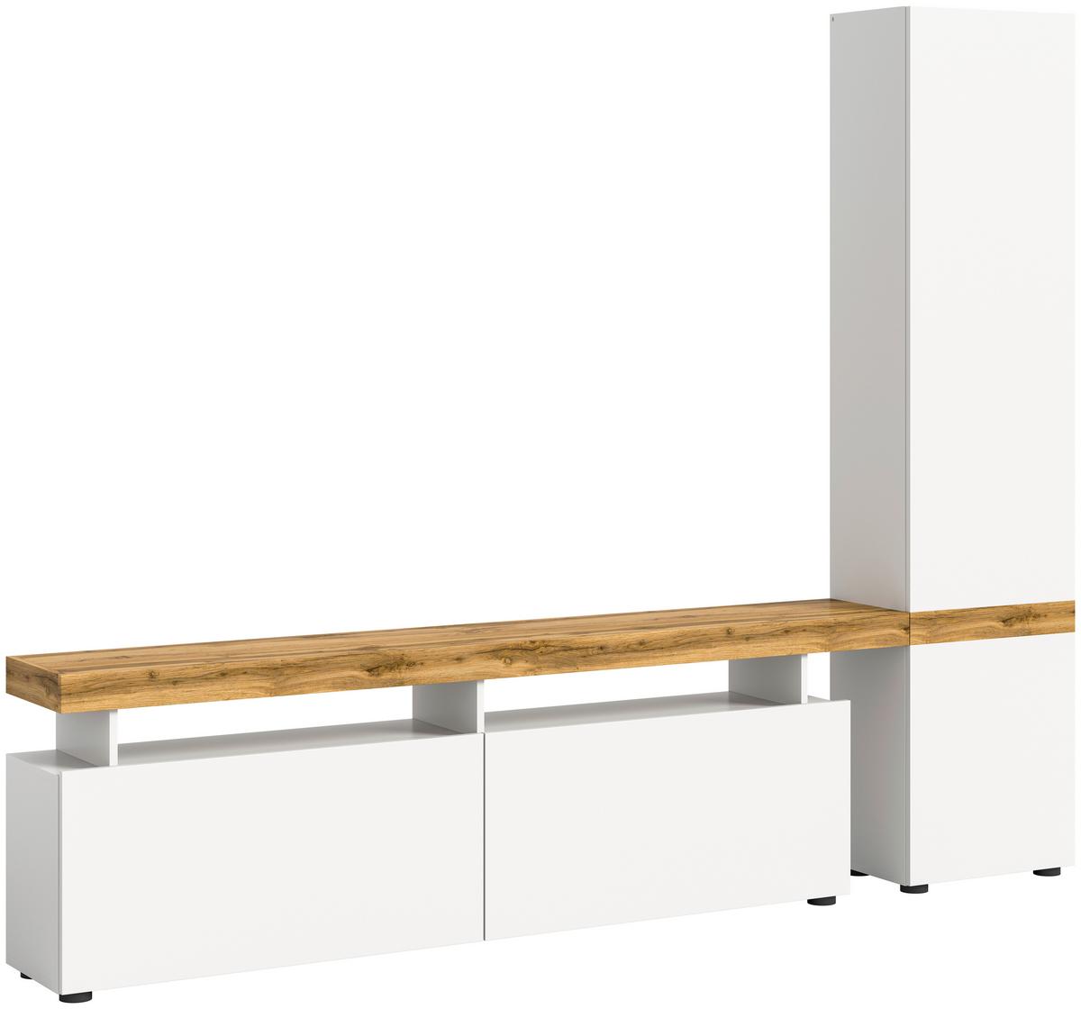 Wohnwand Jam Eiche Wotan Dekor B: 235cm - Eiche Wotan/Schwarz, Design, Holzwerkstoff (235/190/30cm) - MID.YOU