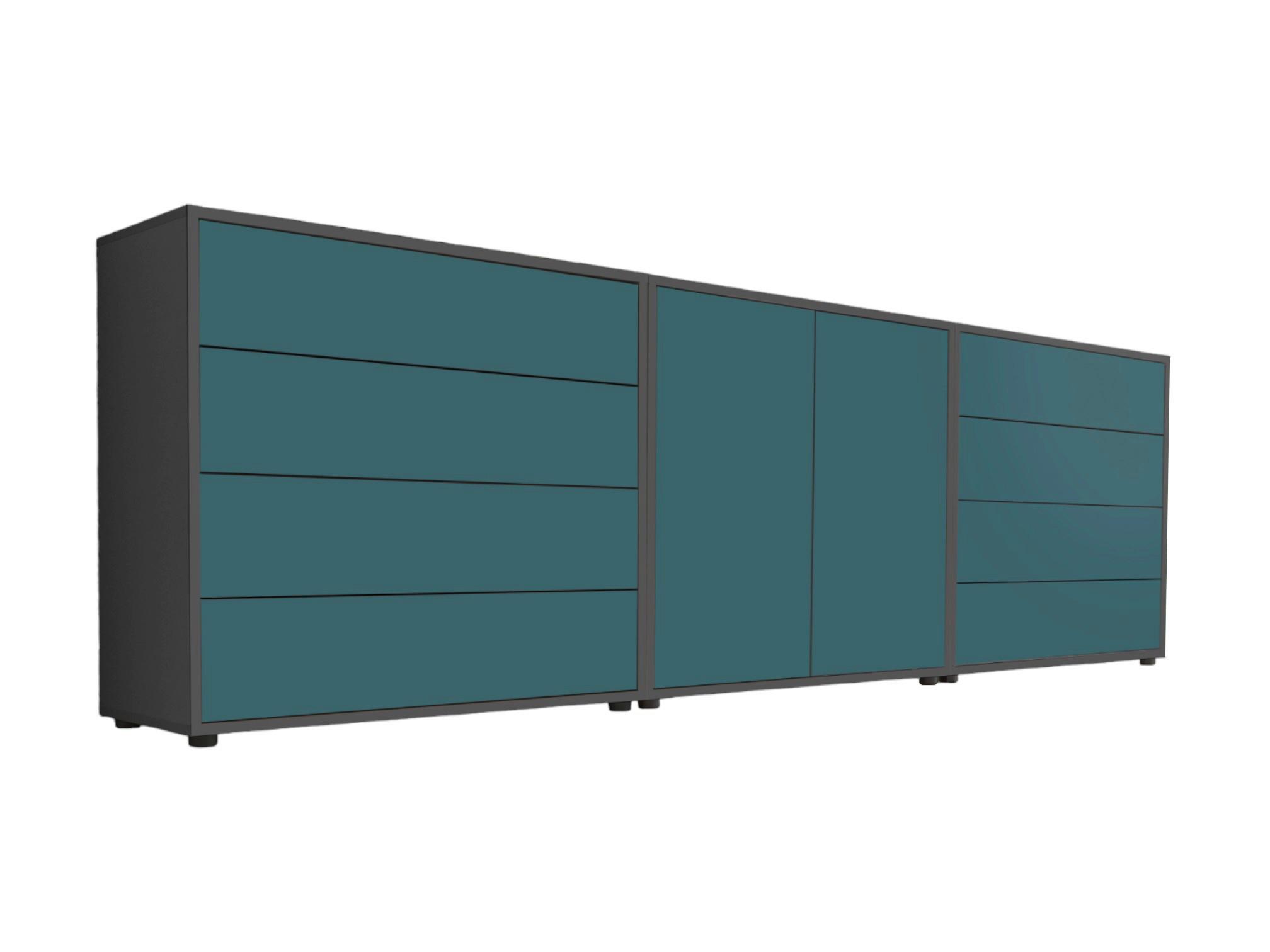Sideboard Mailand 4 B: 237 cm Petrol - Anthrazit/Petrol, MODERN, Holzwerkstoff (237/73/33cm) - MID.YOU