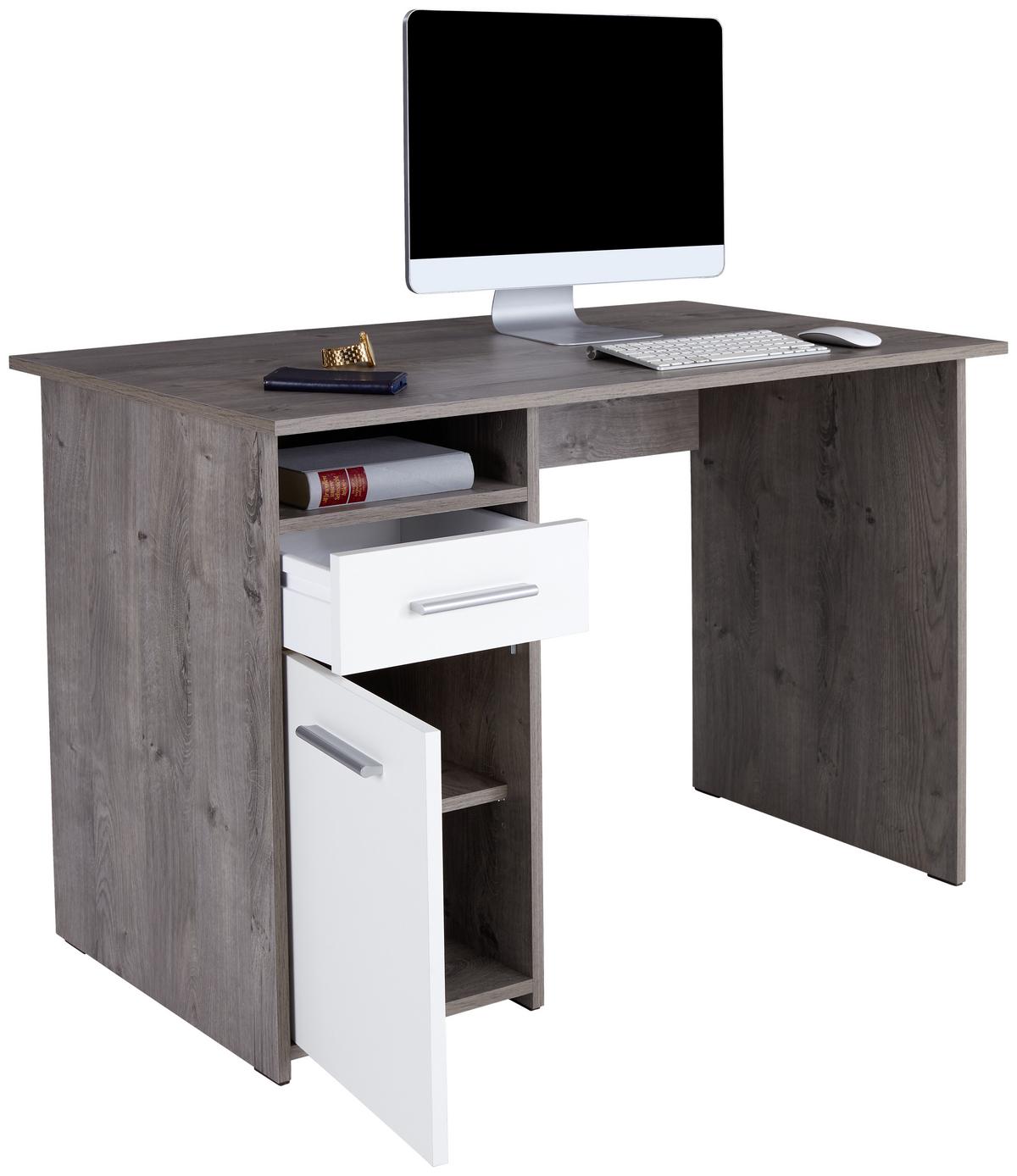 Schreibtischmit Stauraum B 110cm H 74 cm Palermo, Eiche Dekor - Eichefarben/Weiß, MODERN, Holzwerkstoff (110/74/60cm)