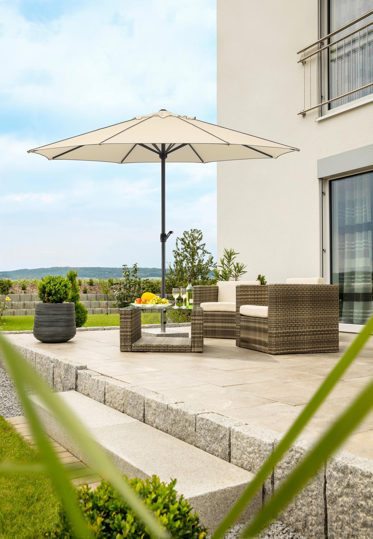 Sonnenschirm 350x275x350 Cm Naturfarben - Anthrazit/Naturfarben, Basics, Textil/Metall (350/275cm) - Schneider