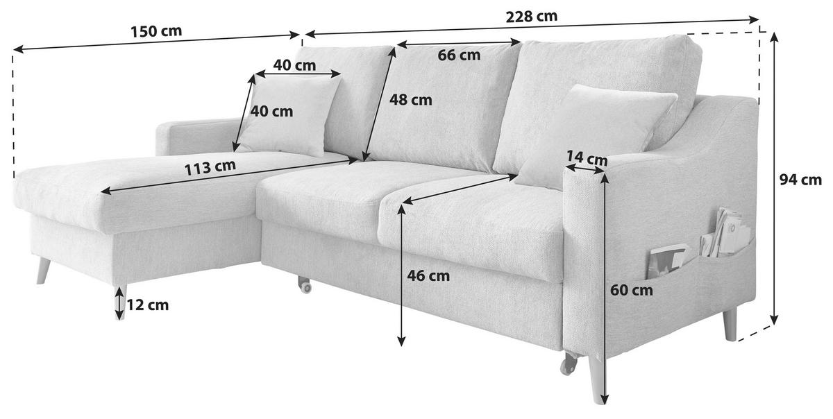Ecksofa Valentina - Naturfarben/Grau, Design, Textil (150/228cm) - P & B