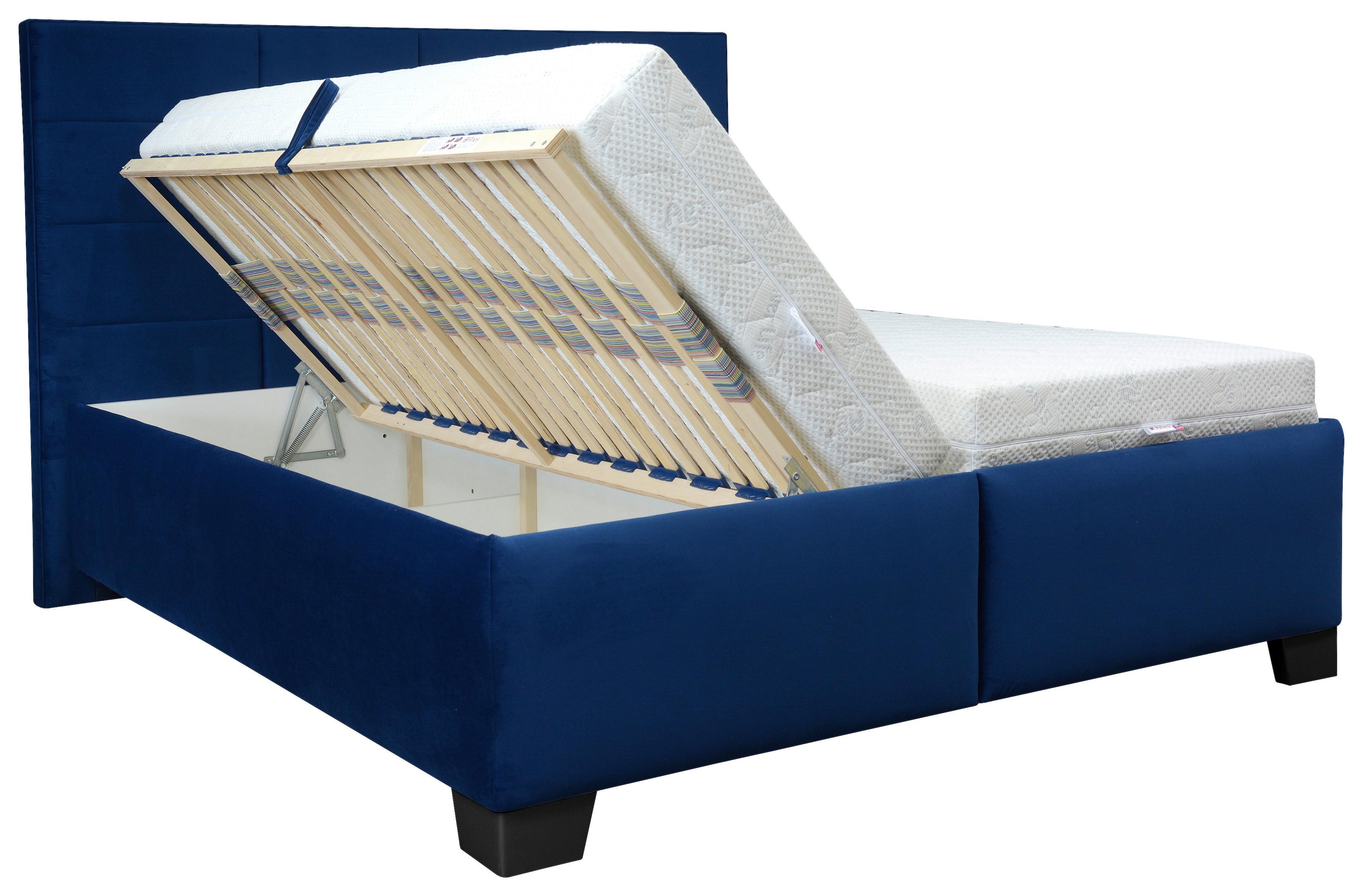 Čalúnená Posteľ Olympia, 160x200, Tmavomodrá - čierna/tmavomodrá, Moderný, drevo/textil (160/200cm)