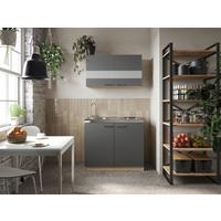 Miniküche Merle Grau/Eiche Dekor B:100cm - Eichefarben/Grau, Basics, Glas/Holzwerkstoff (100cm) - Respekta