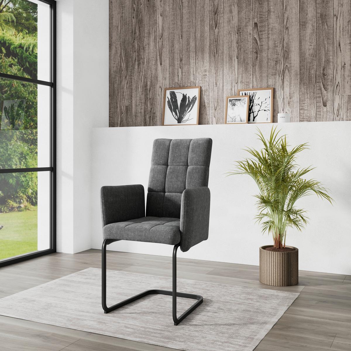 Armlehnstuhl Bordal Dunkelgrau Gepolstert - Dunkelgrau/Schwarz, MODERN, Textil/Metall (52/91/59,5cm) - MID.YOU