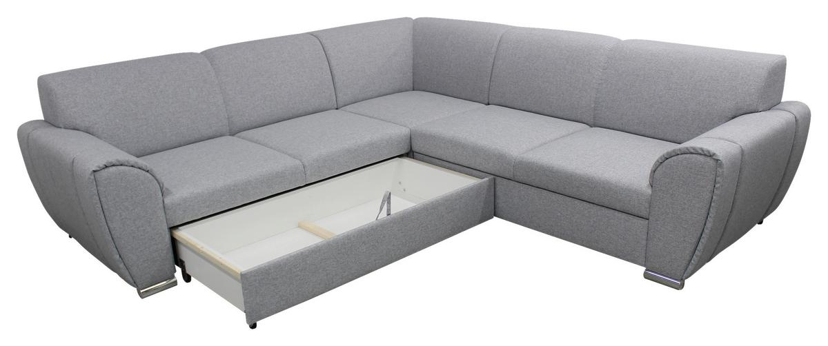 Ecksofa Delux Hellgrau Mit Schlaffunktion Ottomane Links - Silberfarben/Hellgrau, Design, Textil (266/266cm) - Livetastic
