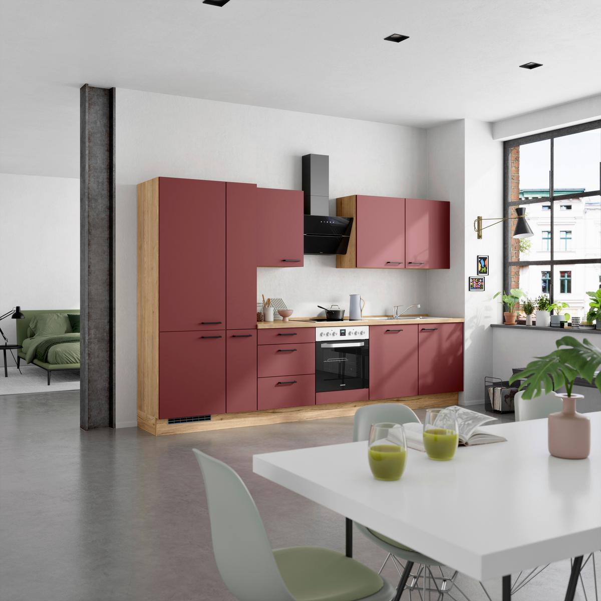 Küchenleerblock Easytouch High-Line, H11 Links - Eichefarben/Rot, MODERN, Holzwerkstoff (330cm) - Nobilia