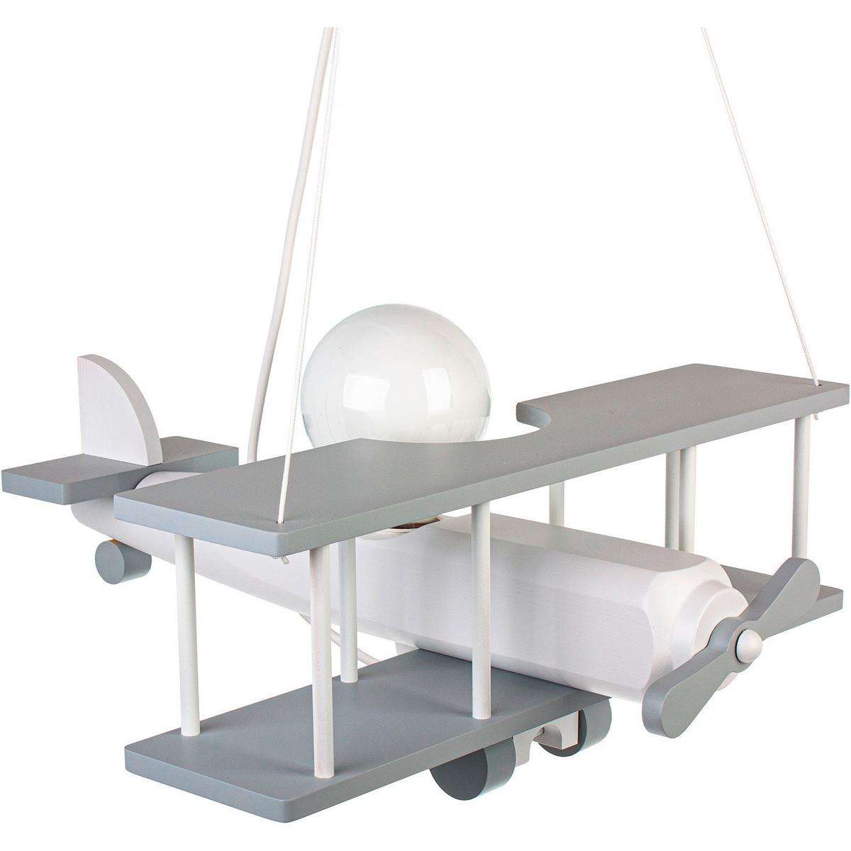 Kinderhängeleuchte Flugzeug H: 75 cm 1-Flammig - Weiß/Grau, KONVENTIONELL, Holz (42/45/75cm)