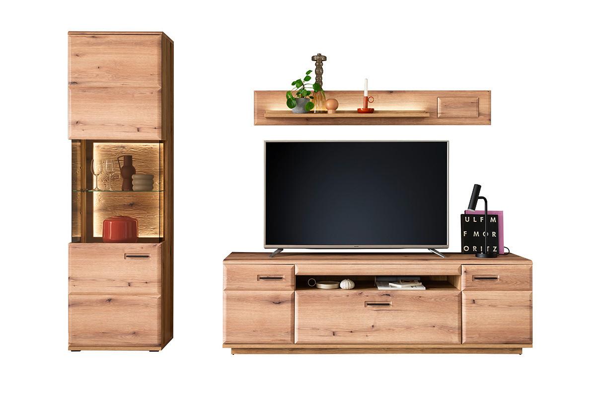 Wohnwand Eichefarben, B: 270 cm - Eichefarben, Design, Glas/Holzwerkstoff (270/206/50cm) - Livetastic