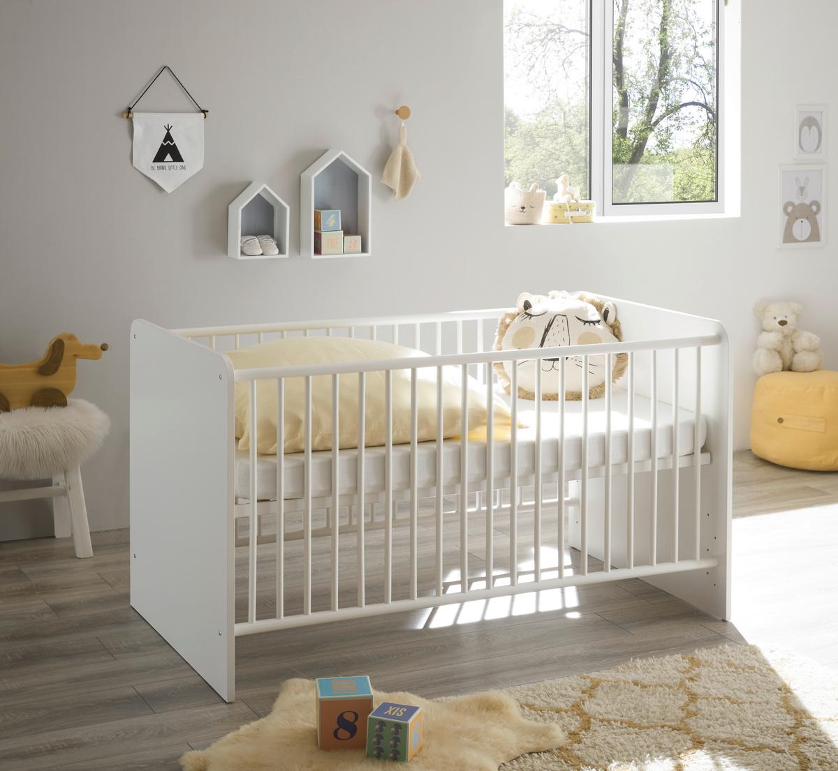 Rácsos Kiságy Alex - fehér, Konventionell, faalapú anyag/fa (82/81/144cm)