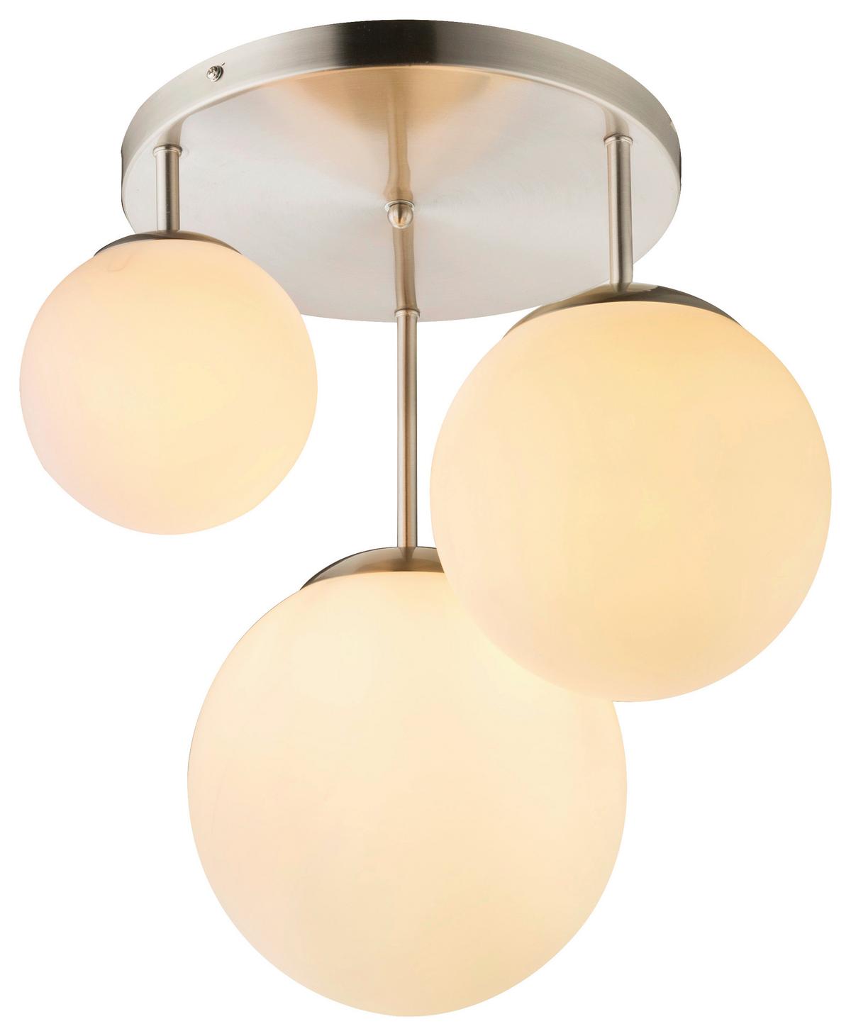 Deckenleuchte Joel Ø 47 Cm Mit 3 Kugelleuchten - Weiß/Nickelfarben, Basics, Glas/Metall (47/44cm) - Globo
