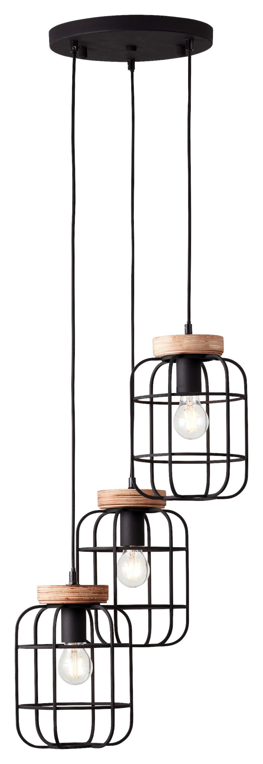 Hängeleuchte Gwen H: 165 cm 3-Flammig, höhenverstellbar - Schwarz/Braun, Design, Holz/Metall (42/165cm) - Brilliant