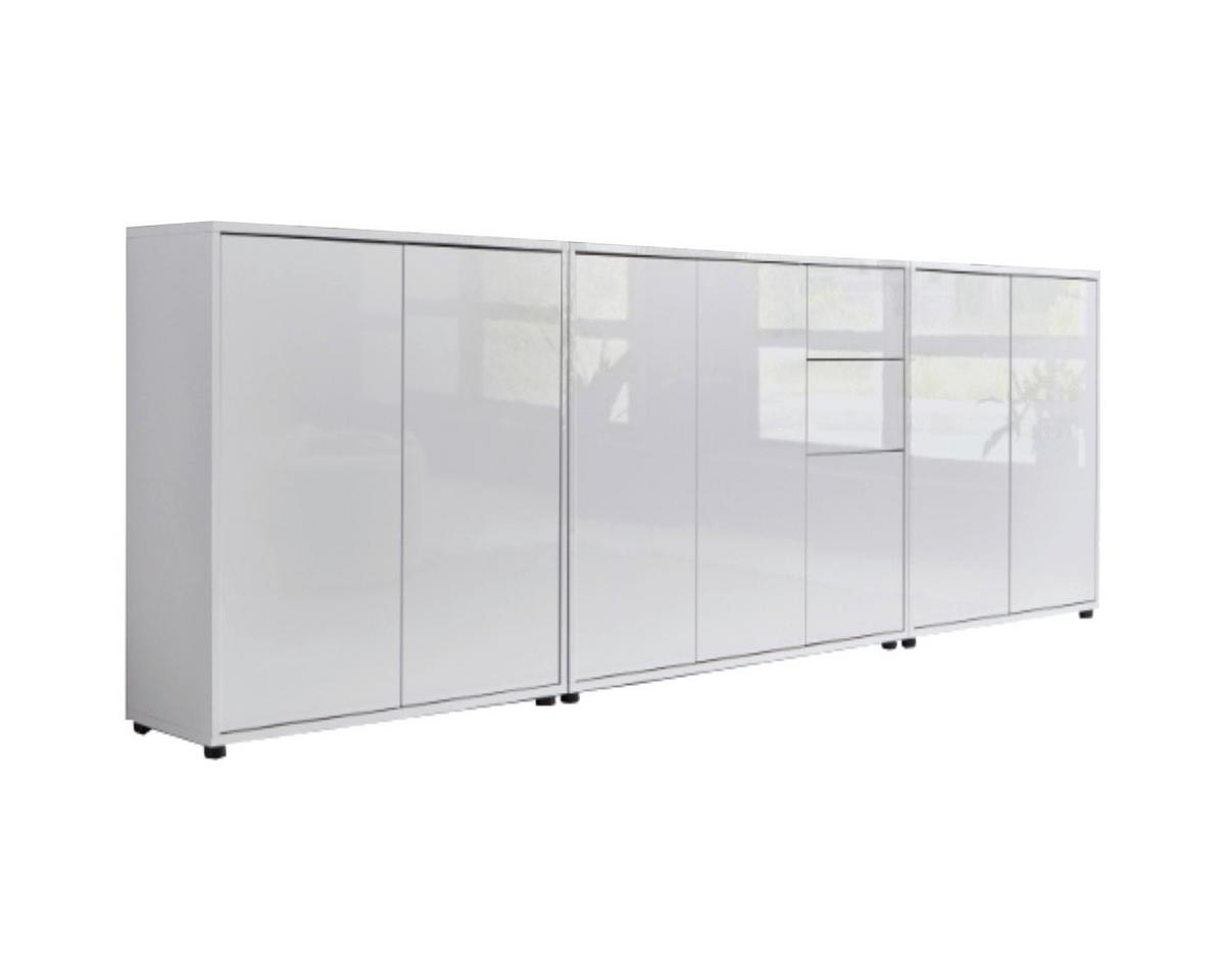 Sideboard Mailand 6 B: 263,5 cm Weiß - Weiß Hochglanz/Schwarz, MODERN, Holzwerkstoff (263,5/73/33cm) - MID.YOU