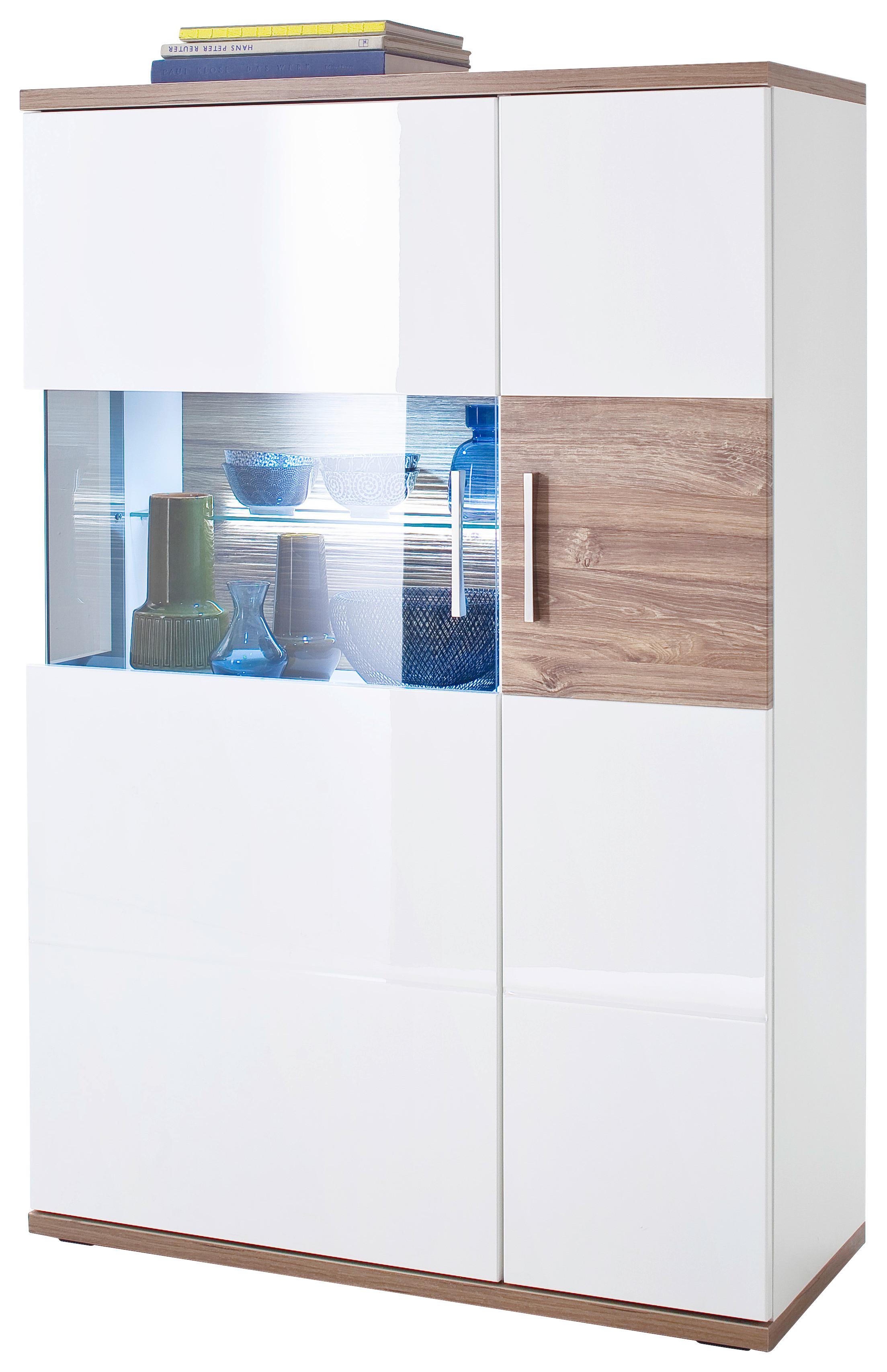 Highboard B: 90 cm Luzern Weiß/Eichefarben
