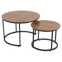 Dohányzóasztal 2 Db-os Couple - natúr színű/fekete, Modern, faalapú anyag/fém (70/70/47cm)