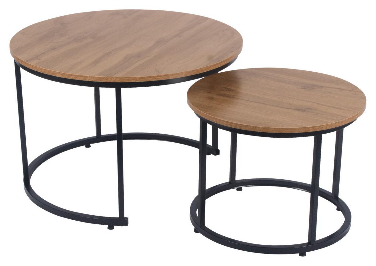 Dohányzóasztal 2 Db-os Couple - natúr színű/fekete, Modern, faalapú anyag/fém (70/70/47cm)