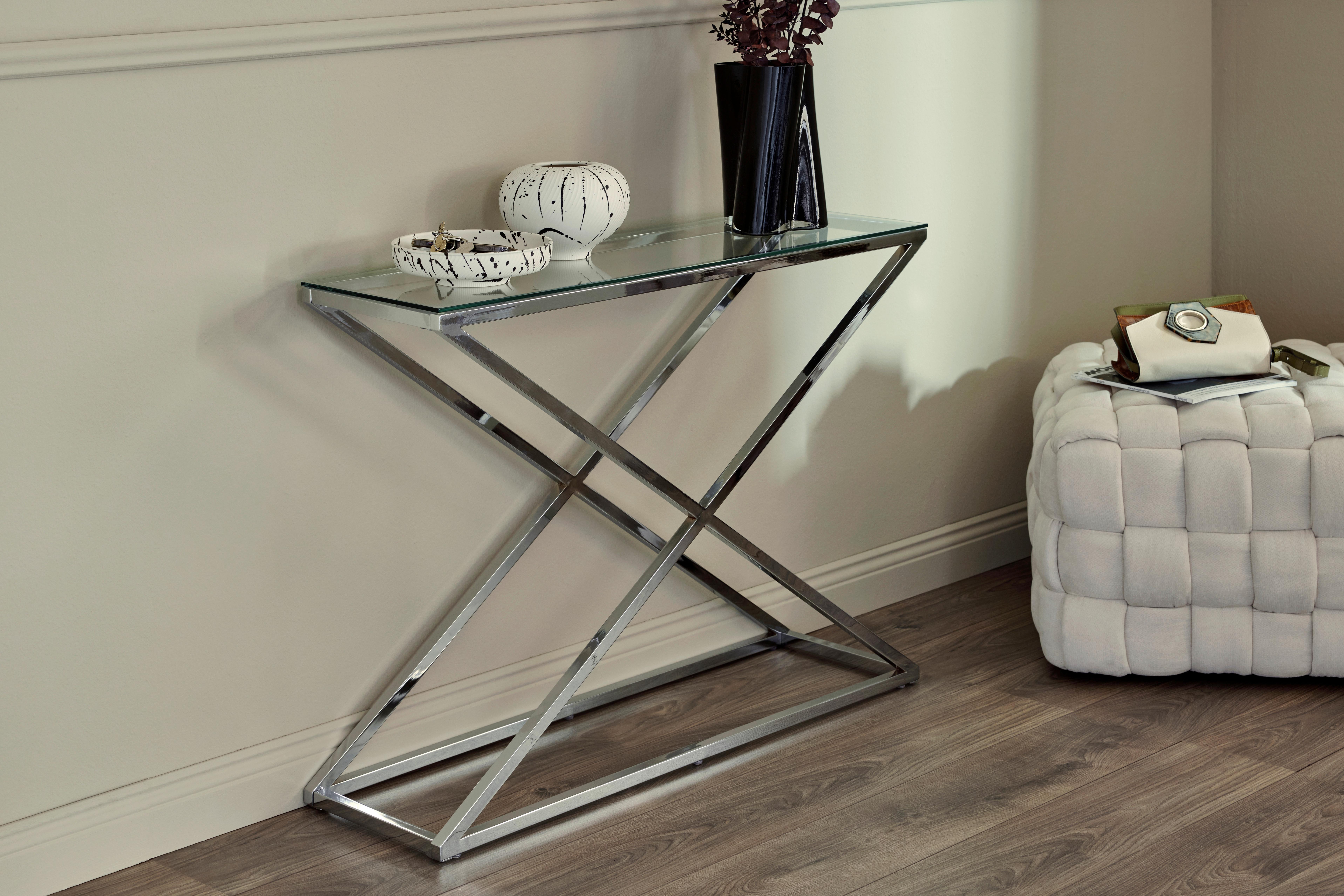 Konsolentisch Xtra Console Chromfarben B: 30 cm - Chromfarben/Klar, MODERN, Glas/Metall (100/30/74cm) - Livetastic