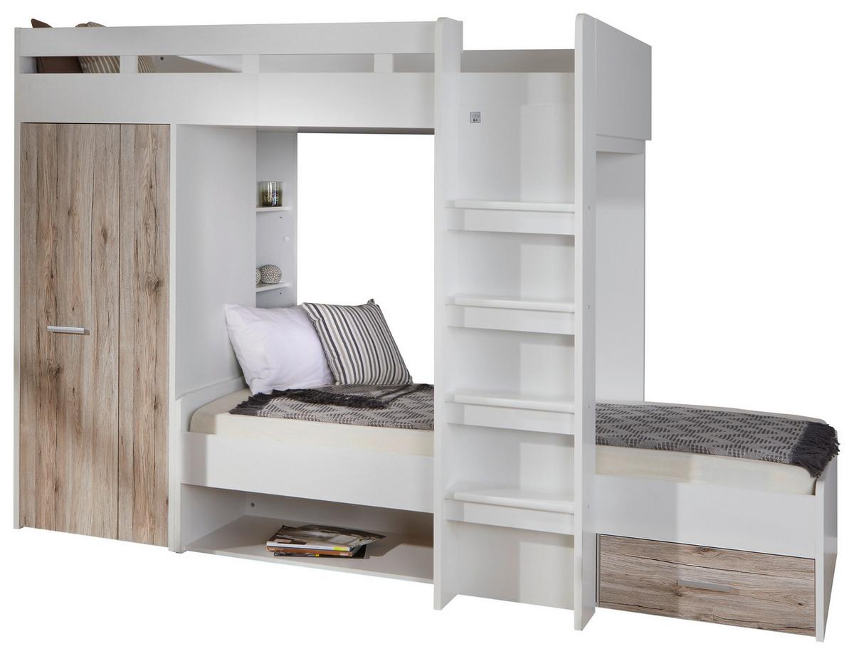 Emeletes Ágy Maxi - tölgyfa színű/fehér, Konventionell, faalapú anyag (90/200cm) - MID.YOU