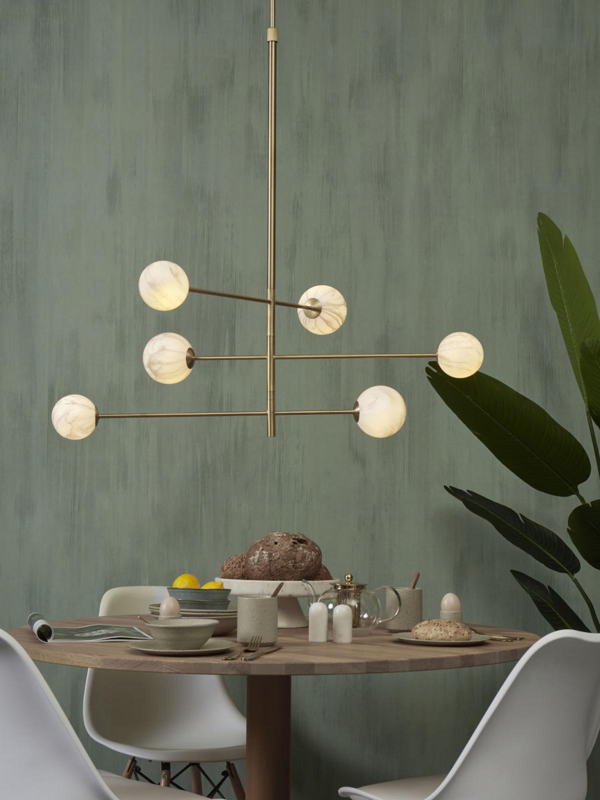 Hängeleuchte Carrera D: 99 cm 6-Flammig höhenverstellbar - Goldfarben/Weiß, Basics, Glas/Metall (99/142cm) - It's about Romi