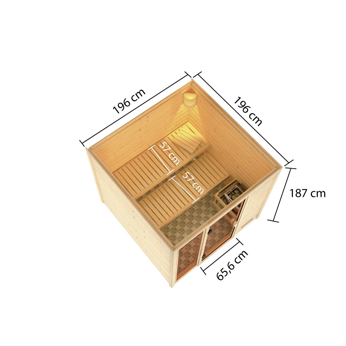 Sauna Marseille 3 mit Ext. Steuerung 196x187x196 cm - Naturfarben, Basics, Holz (196/187/196cm) - Karibu