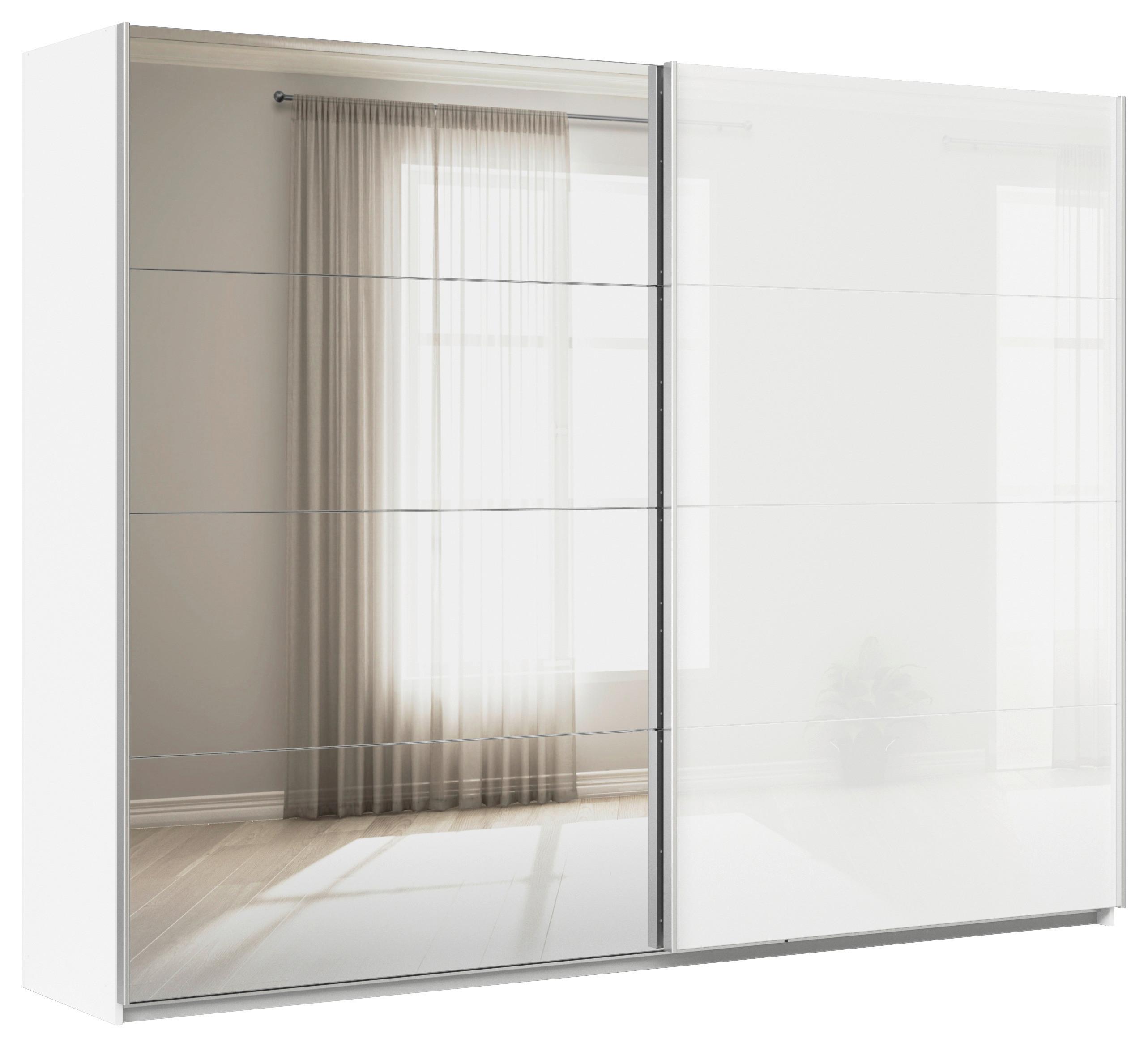 Schwebetürenschrank Feldkirch 271 Normalhöhe - Weiß Hochglanz/Silberfarben, MODERN, Glas/Holzwerkstoff (271/210/62cm)