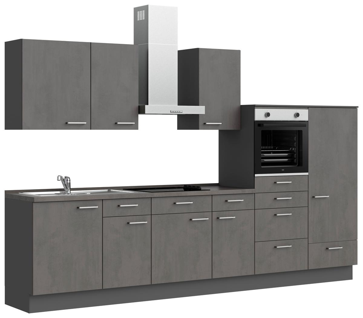Kuchynská linka 330 cm, bridlicový šedý betón - farba ušľachtilej ocele/bridlicová, Modern, kov/kompozitné drevo (330cm) - Nobilia