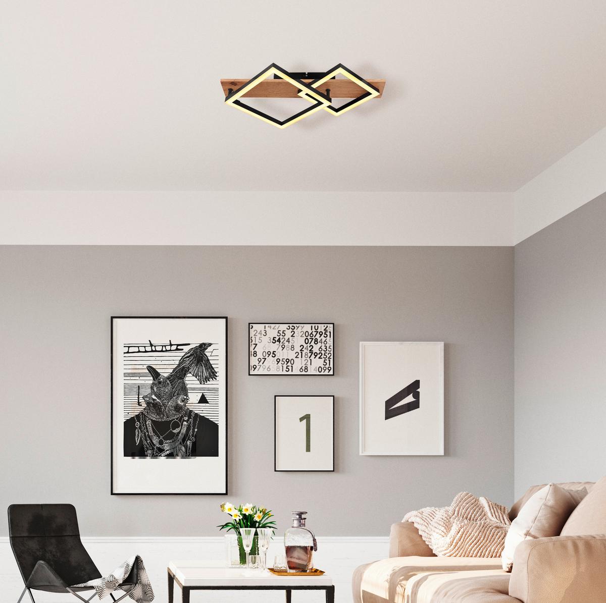 Led-deckenleuchte Wenzel - Opal/Schwarz, MODERN, Holz/Kunststoff (47,5/31/8,5cm) - Luca Bessoni