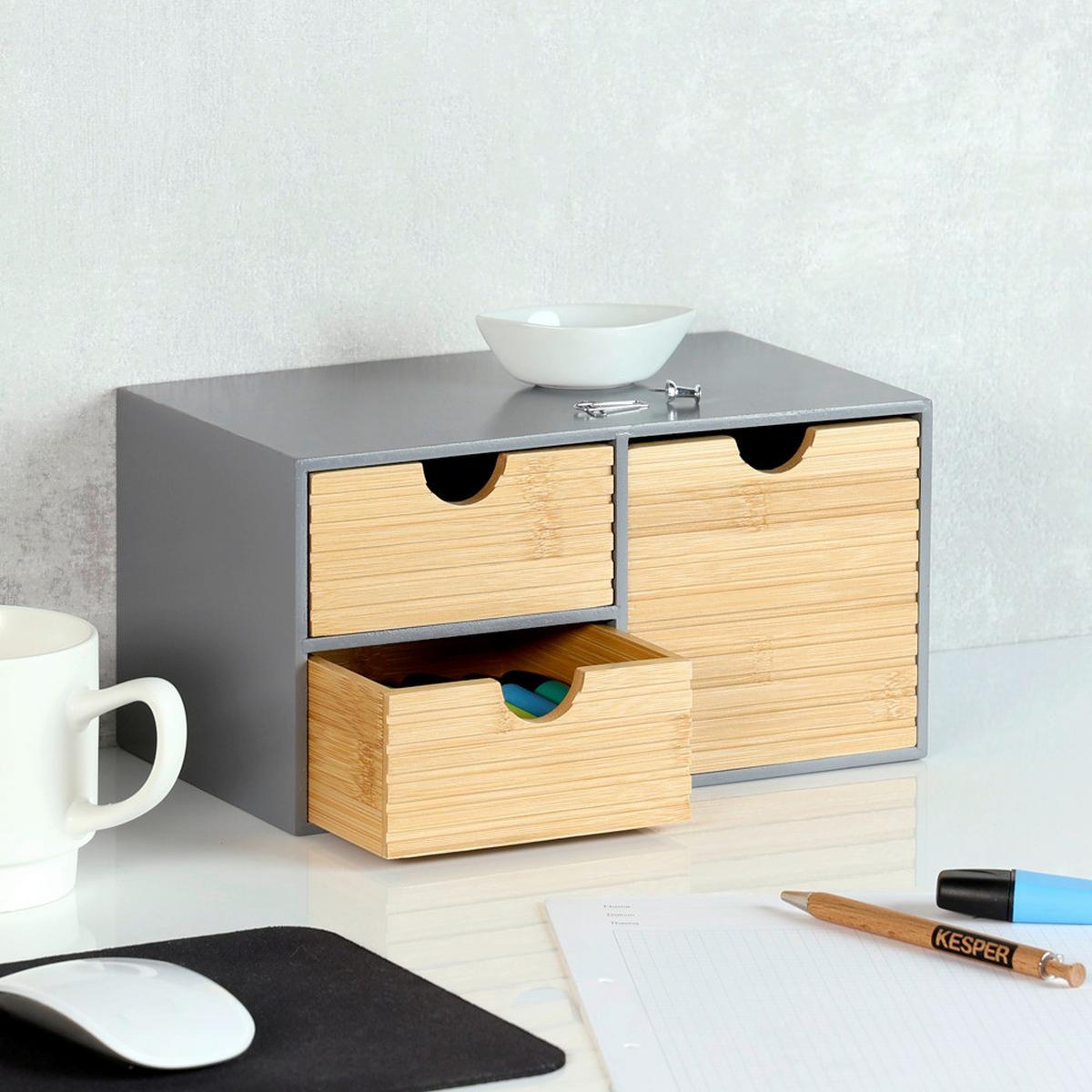 TISCHORGANIZER Bambus, standfest - Naturfarben/Grau, Basics, Naturmaterialien/Holzwerkstoff (27/16/14cm) - Kesper