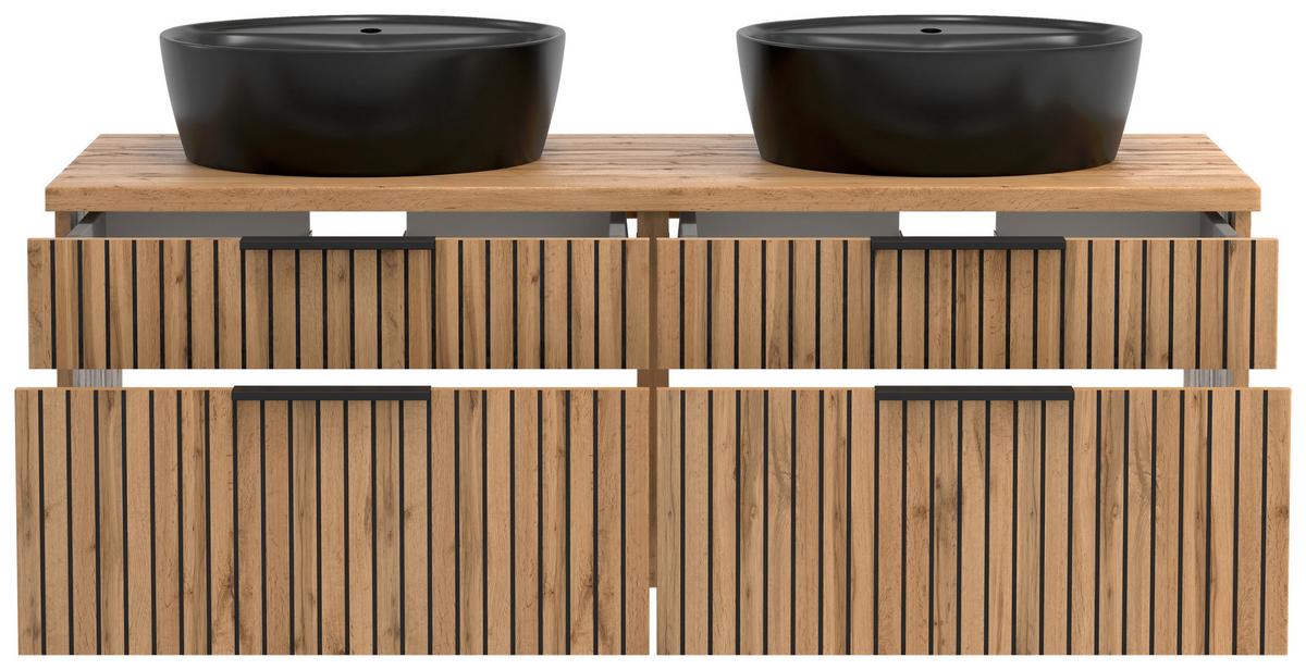 Waschbecken Mit Unterschrank Chester B: 120 Cm - Eiche Wotan/Schwarz, MODERN, Holzwerkstoff/Stein (120cm) - Held