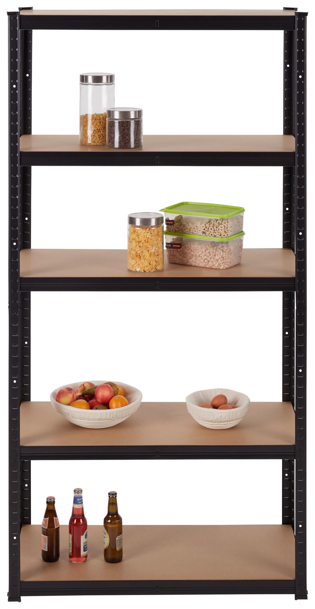 Schwerlastregal Theo - Schwarz, Trend, Holzwerkstoff/Metall (90/40/180cm) - Homezone