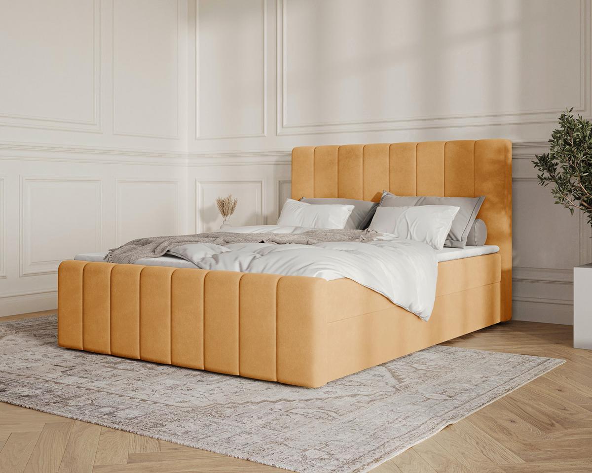 Boxbett Lila mit Topper 180x200 - Currygelb/Schwarz, MODERN, Holz/Kunststoff (180/200cm) - Livetastic