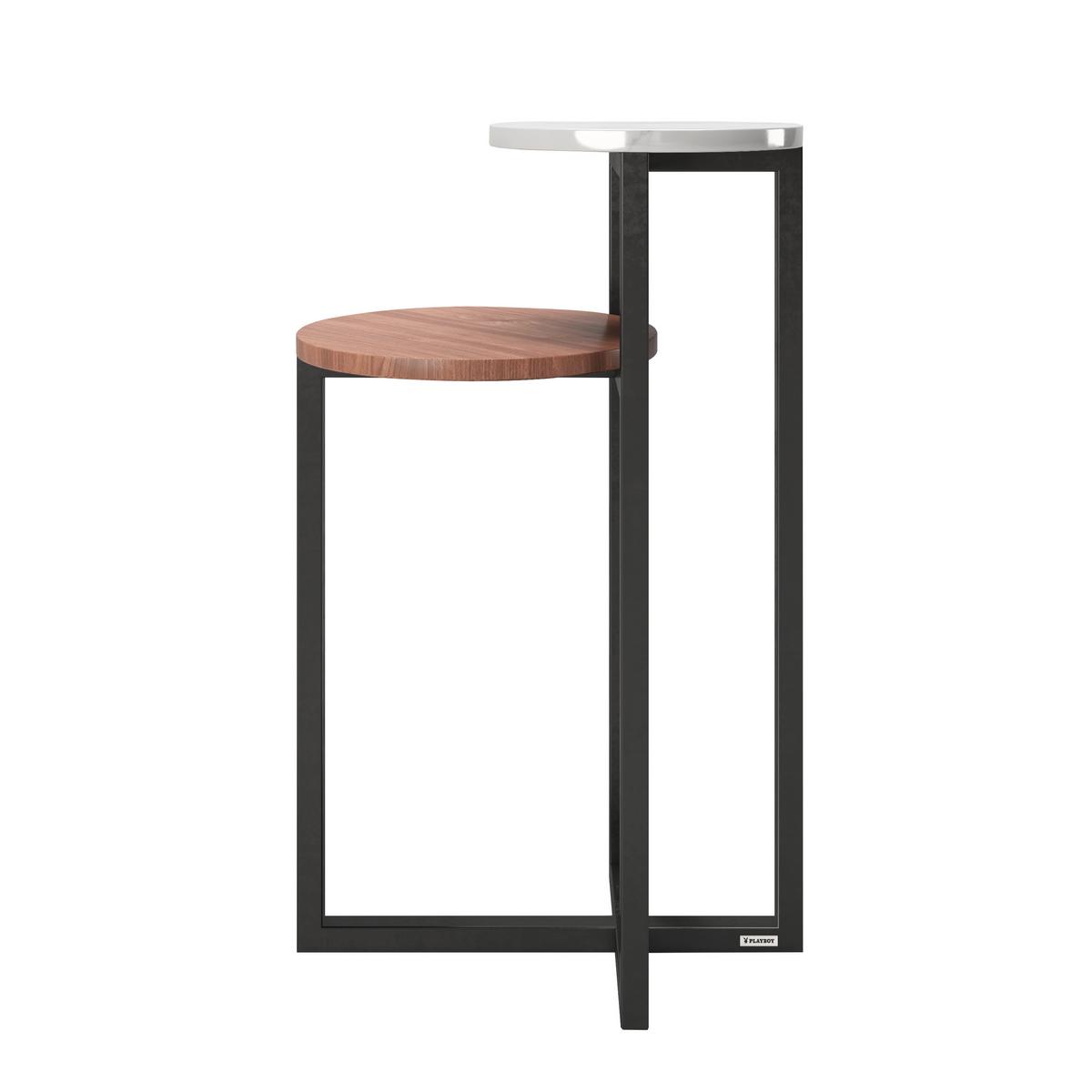 Beistelltisch Mit 2 Platten Cheryl, Nussfarb./weiß/schwarz - Nussbaumfarben/Schwarz, KONVENTIONELL, Holzwerkstoff/Metall (49/49/80cm) - Playboy