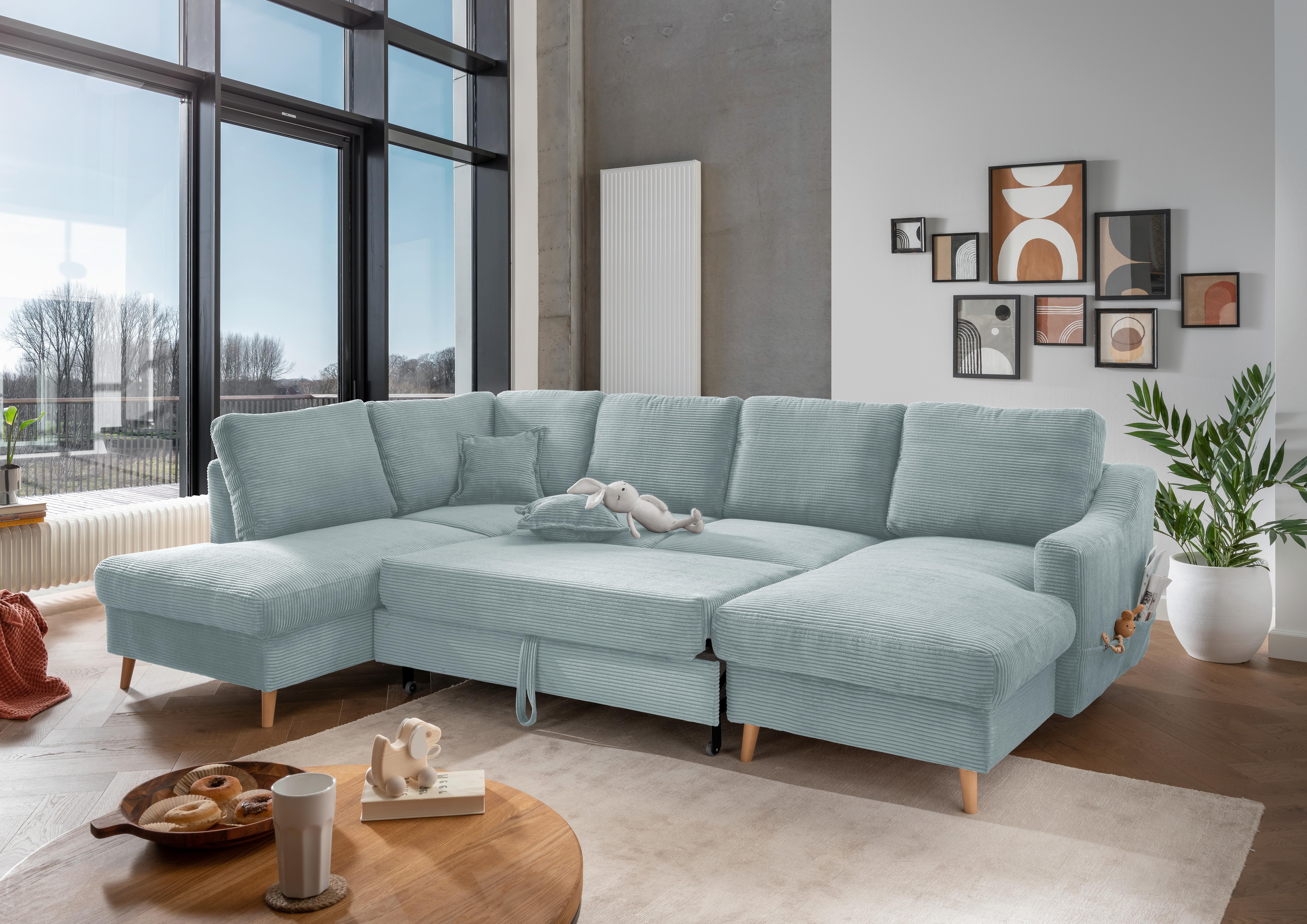 Wohnlandschaft Valentina - Naturfarben/Hellblau, KONVENTIONELL, Textil (200/301/150cm) - P & B