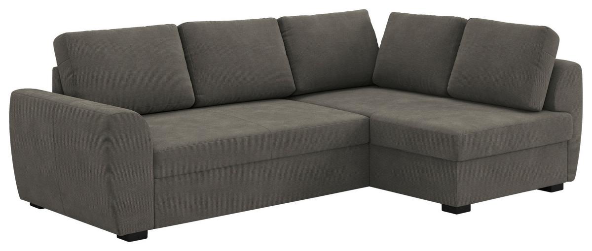 Ecksofa mit Bettfunktion Drift Cord anthrazit, B: 253cm - Anthrazit/Schwarz, Trend, Textil (253/154cm)